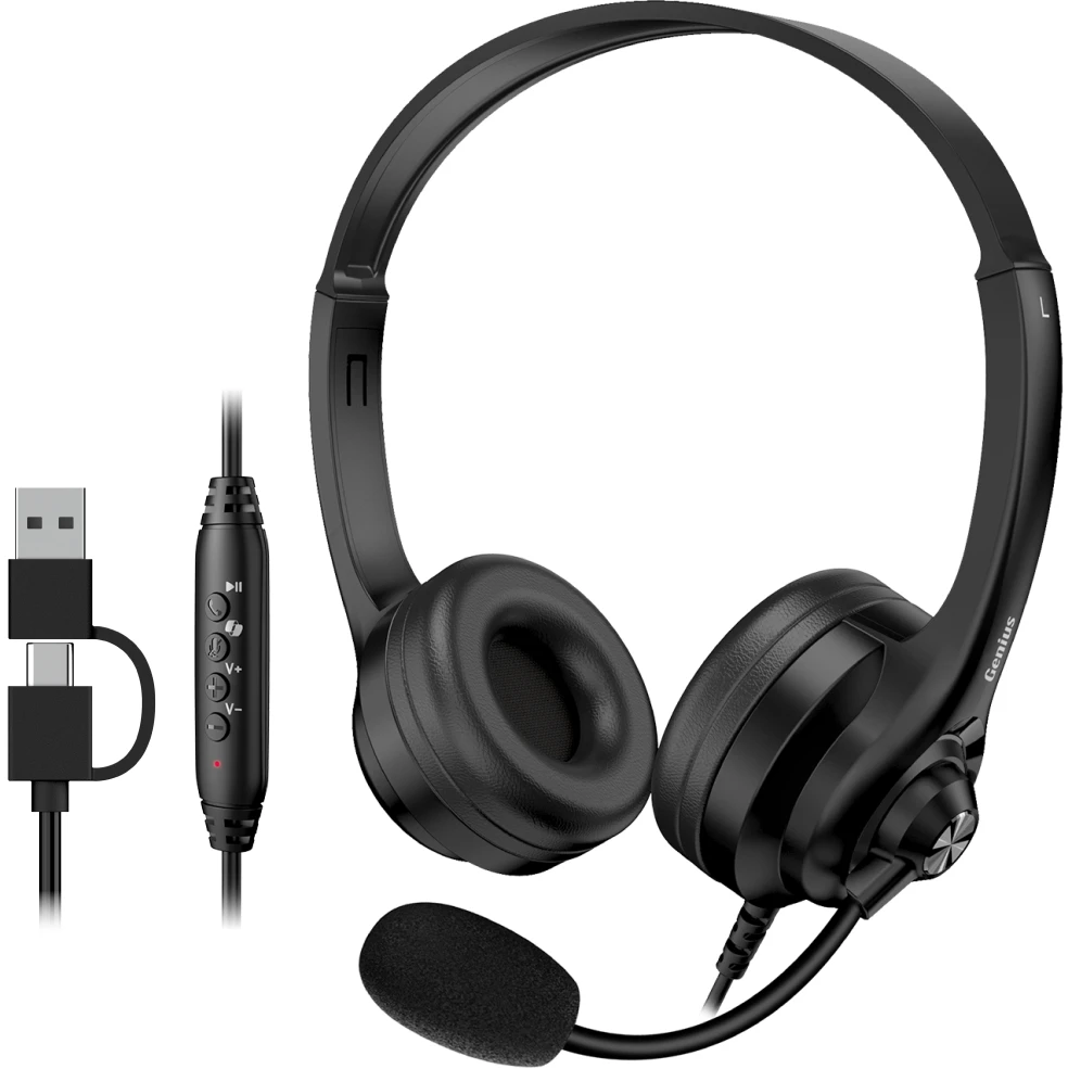 Genius HS-235U AI ausinės su mikrofonu, przewodowa, juoda