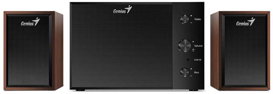 Kompiuterio kolonėlės Boxe Genius SW-2.1 350, cu fir, sistema 2.1, lizdas 3,5 mm, putere RMS 15W (2 x 3,5 W + 1 x 8W), vyšnios mediena