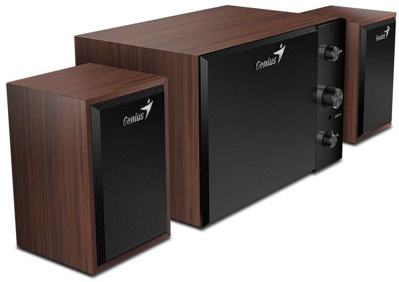 Kompiuterio kolonėlės Boxe Genius SW-2.1 350, cu fir, sistema 2.1, lizdas 3,5 mm, putere RMS 15W (2 x 3,5 W + 1 x 8W), vyšnios mediena