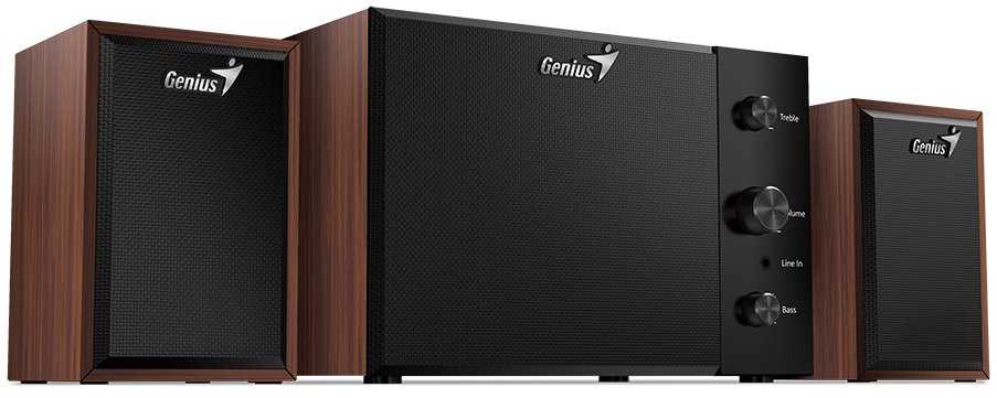 Kompiuterio kolonėlės Boxe Genius SW-2.1 350, cu fir, sistema 2.1, lizdas 3,5 mm, putere RMS 15W (2 x 3,5 W + 1 x 8W), vyšnios mediena