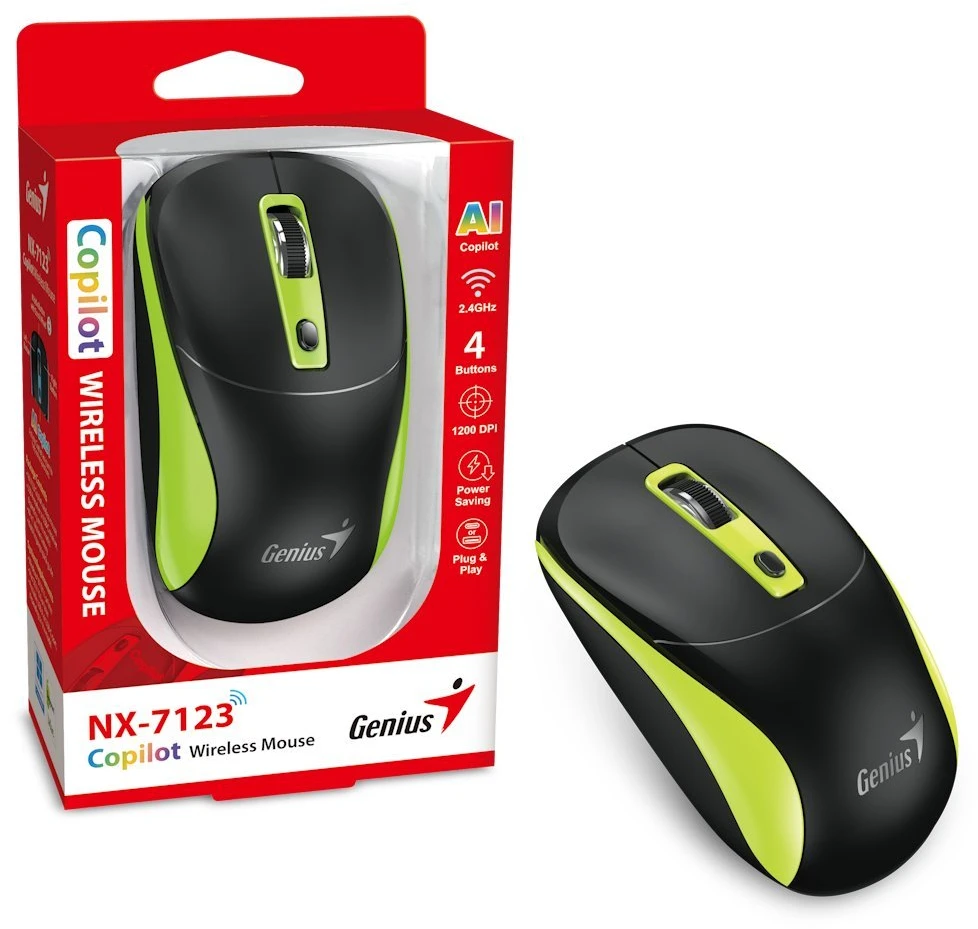 Genius NX-7123 Bevielė pelė, juoda-žalia, 1200DPI