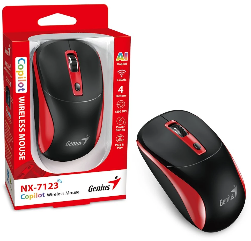 Genius NX-7123 Bevielė pelė, juoda-raudona, 1200DPI