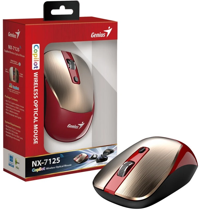 Genius NX-7125 Bevielė pelė, raudona-auksinė, 1200DPI