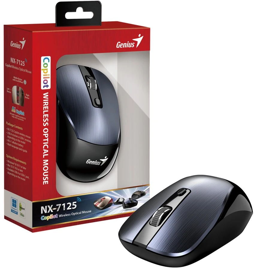 Genius NX-7125 Bevielė pelė, metaliczna pilka, 1200DPI