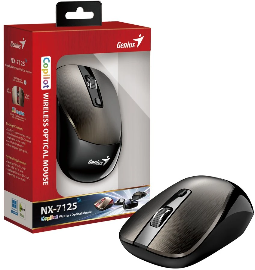 GENIUS NX-7125 šokolado spalvos belaidė pelė NX-7125, 1200 dpi, šokolado rudos spalvos