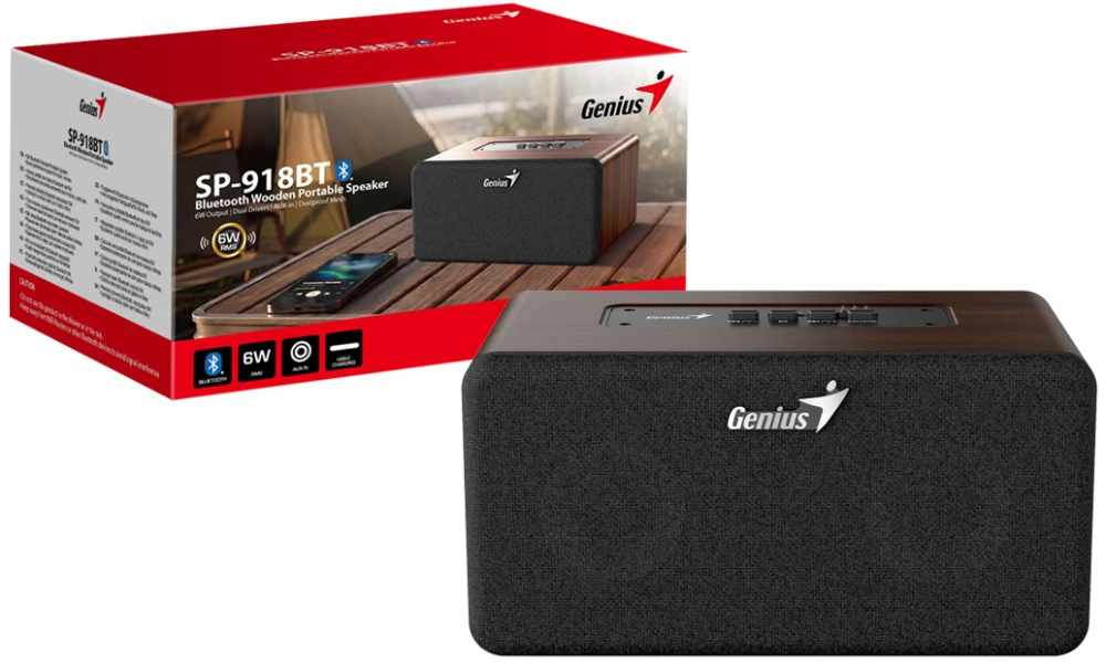 Genius głośniki SP-918BT, 6W, ruda, drewniane, 3,5 mm jack/ bluetooth