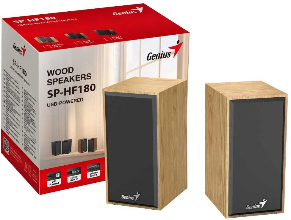 Kompiuterio kolonėlės Genius SP-HF180 garsiakalbiai, 6W, raudoni, mediniai