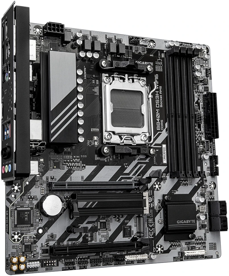 Pagrindinė plokštė „Gigabyte B840M DS3H WIFI6“ (1.1 rev.) | Procesorių šeima AMD | Procesoriaus lizdas AM5 | DDR5 | Palaikomos kietojo disko sąsajos SATA, M.2 | SATA jungčių skaičius 4