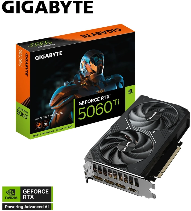 Vaizdo plokštė GIGABYTE GeForce RTX 5060 Ti WINDFORCE MAX OC 8G Grafikos plokštė - 8GB GDDR7, 128bit, PCI-E 5.0, 2587MHz Core Clock, 3 x DP, 1 x HDMI, NVIDIA DLSS 4, GV-N506TWF2MAX OC-8GD