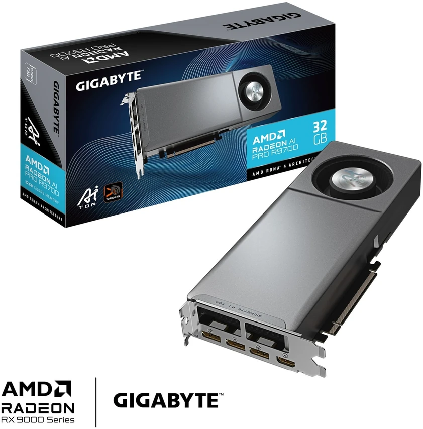 „GIGABYTE Radeon AI PRO R9700 AI TOP 32G“ vaizdo plokštė, 32 GB GDDR6 – mažmeninė prekyba