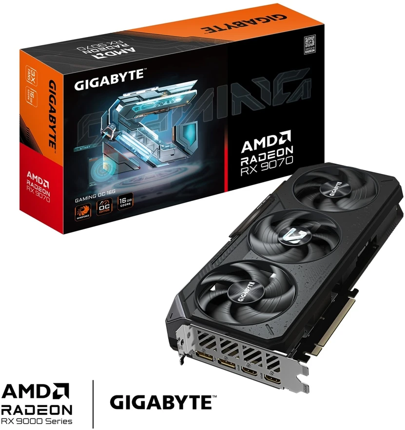 „GIGABYTE Radeon RX 9070 16GB GDDR6 256bit WINDFORCE 3“ vaizdo plokštė, dviguba BIOS sistema, 3 ventiliatoriai
