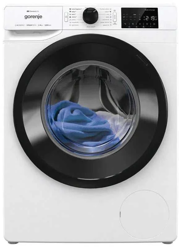 Gorenje | Skalbimo mašina | WPNEI82A1SWIFI | Energy efficiency class A | Front loading | Skalbimo talpa 8kg | 1200 RPM | Gylis 55 cm | Plotis 60 cm | Ekranas | LED | Steam function | Baltas