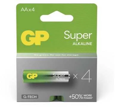 GP Super Alkaline LR6 (AA, pieštuko formos) lizdinėje pakuotėje, 4 vnt.