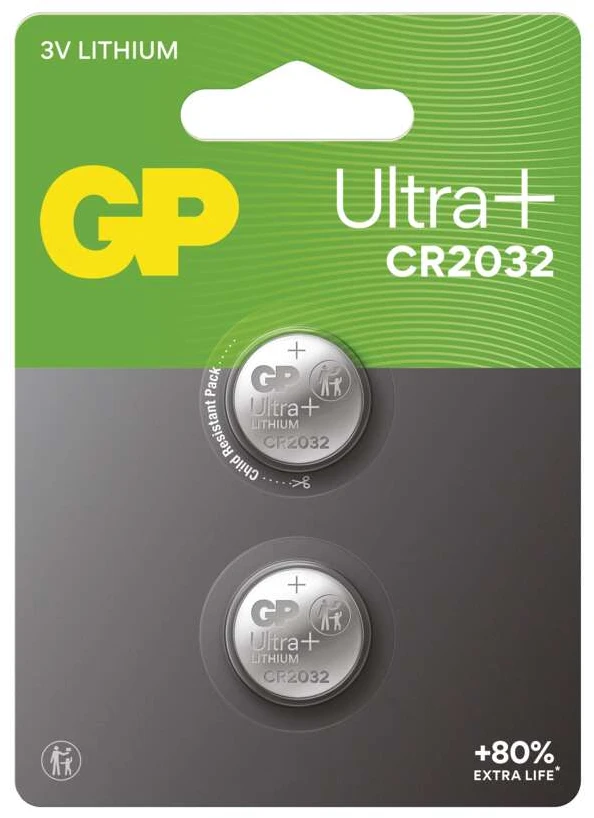 GP CR2032 ličio baterijų pakuotė, 2 vnt.