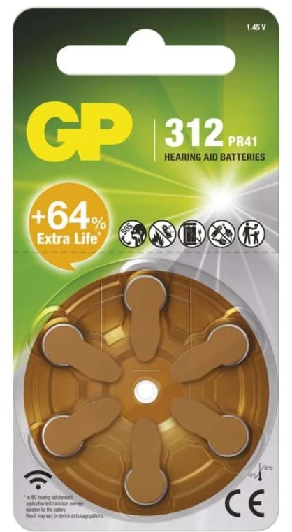 gp ZA312F-D6 ZINC AIR BUTTON CELL 1.45V