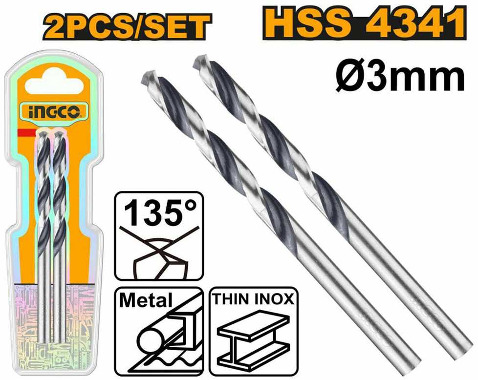 Ingco DBT1200024 HSS metalo grąžtas, 2 vnt. rinkinys, 2 mm