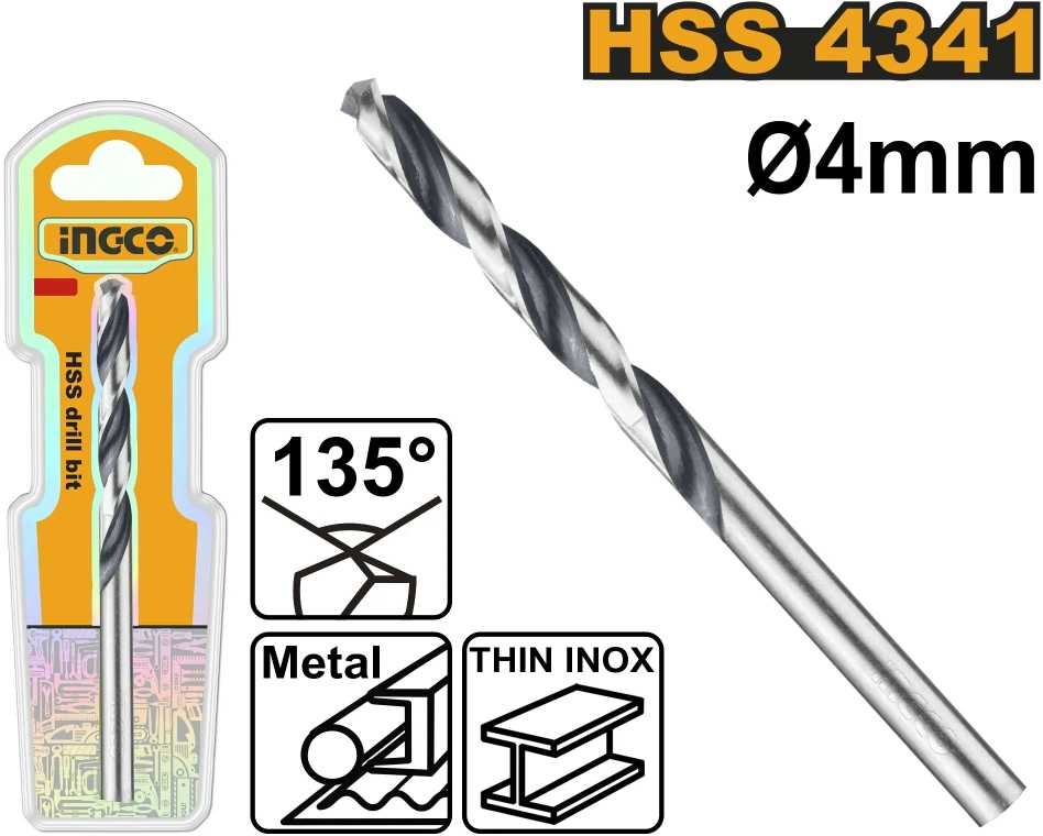 Grąžtas Ingco DBT1200404 HSS metal drill, 4mm