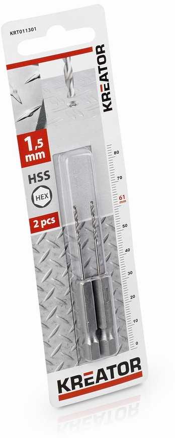 HEX grąžtas metalui HSS 1,5x61mm (2vnt.) Kreator