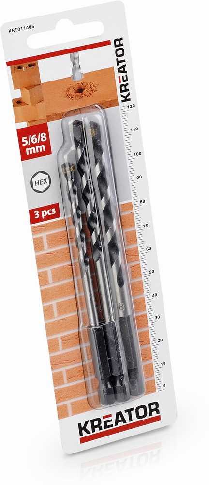 Grąžtas HEX gręžtų komp. akmeniui, betonui 5, 6, 8 mm (3vnt.) Kreator
