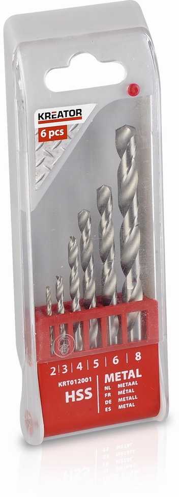 Grąžtas Kreator KRT012001 HSS metalo grąžtų rinkinys, 6 vnt, 2-8mm, plastikinė dėžutė