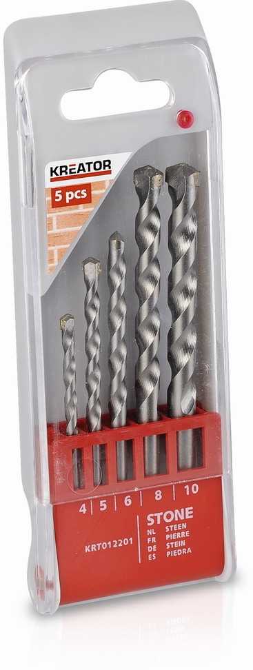 Grąžtas KREATOR KRT012201, akmens gręžtuvų rinkinys, 5 vnt., 4-10mm, karbido antgalis