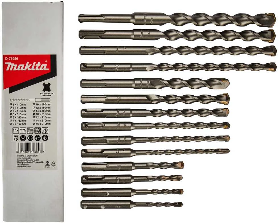 Grąžtas 14 dalių grąžtų rinkinys Makita D-71956; SDS-Plus