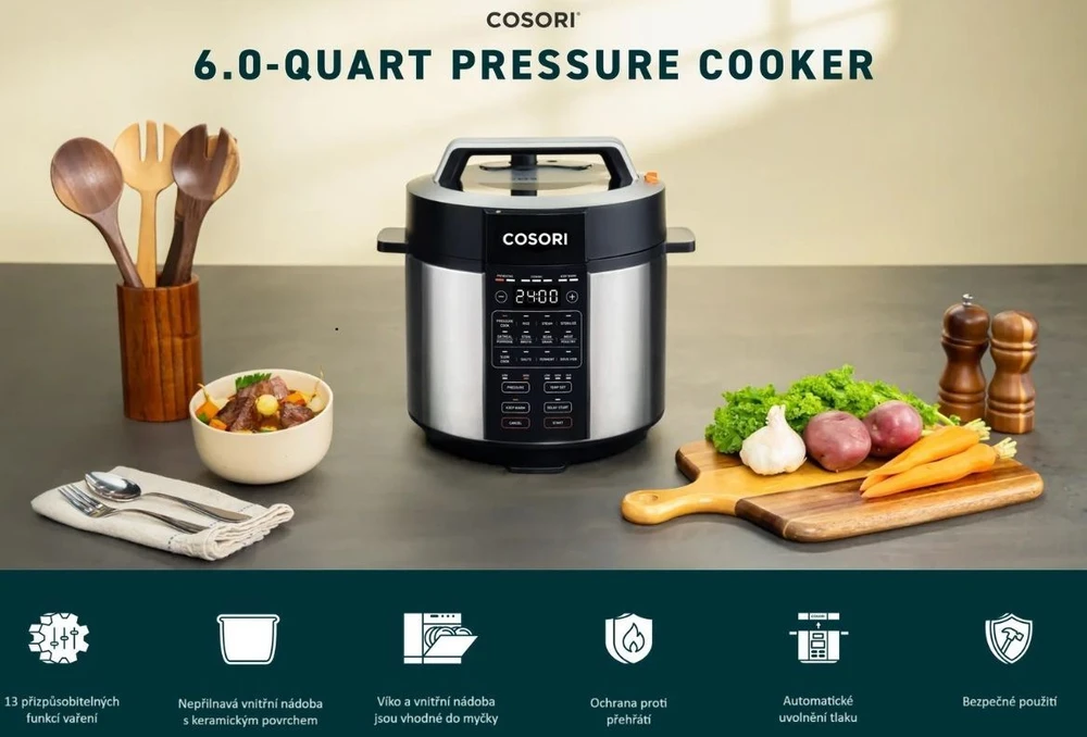 Cosori CMC-CO601-SEU Pressure Cooker juodai-sidabrinis