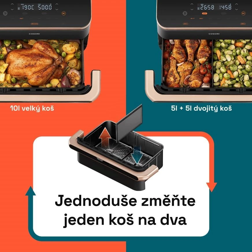 Gruzdintuvė Cosori Dual Blaze TwinFry chytrá horkovzdušná fritéza 10 L, keramika, juoda