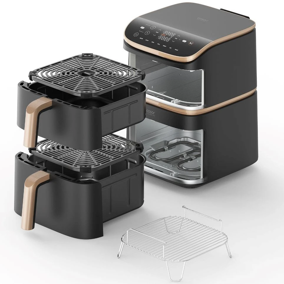 „Cosori Turbo Tower Pro Smart Single“ 10,8 l autonominė 2630 W karšto oro gruzdintuvė, Juodas, auksinė