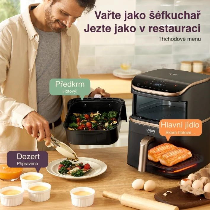 „Cosori Turbo Tower Pro Smart Single“ 10,8 l autonominė 2630 W karšto oro gruzdintuvė, Juodas, auksinė
