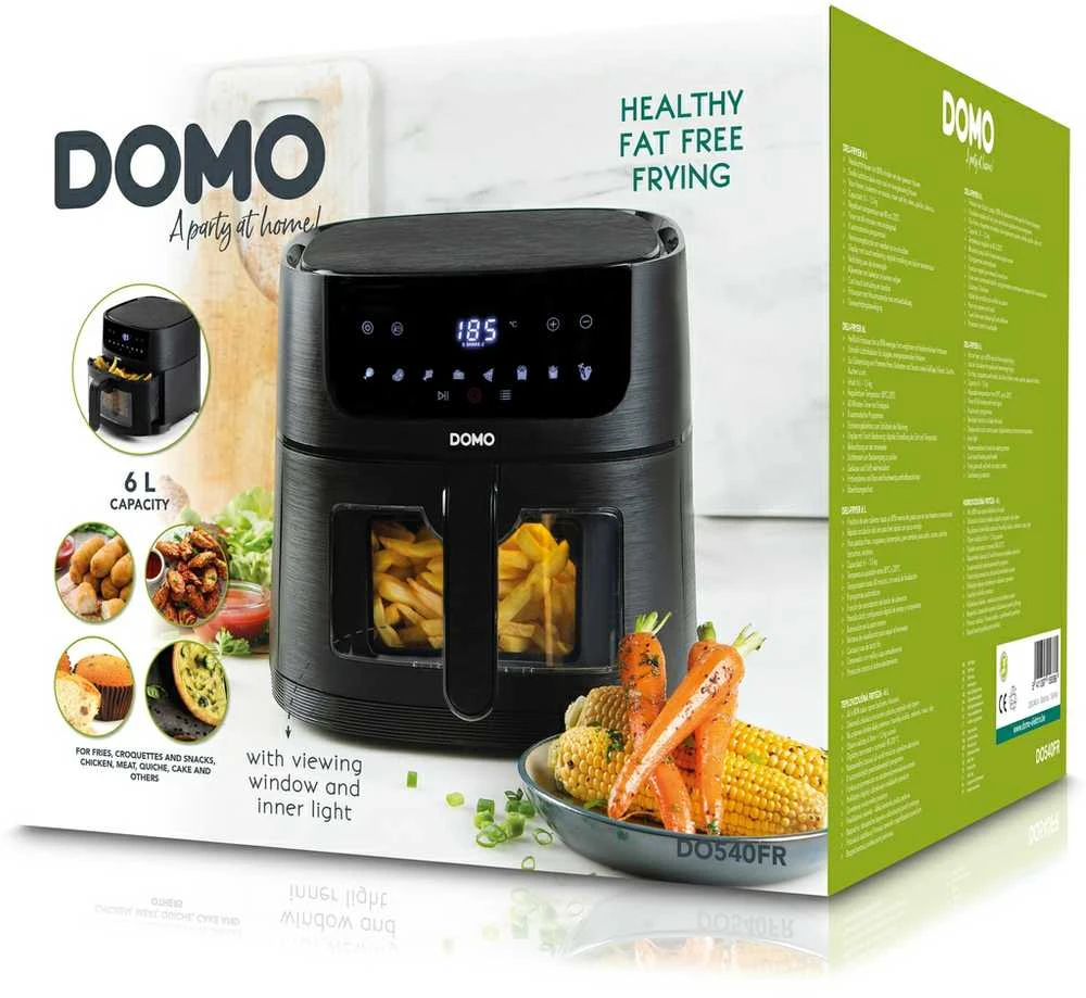 DOMO DO540FR neriebi ir aliejaus neturinti gruzdintuvė su langeliu, 1500 W, 6 l, 1,5kg