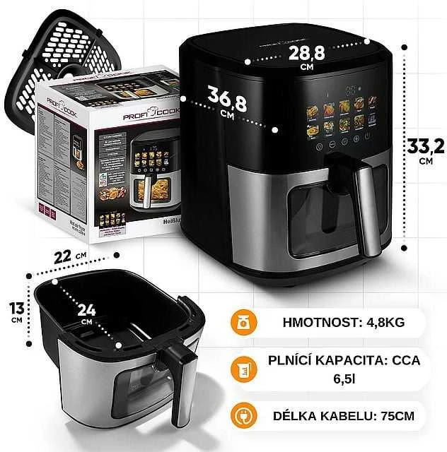 Gruzdintuvė Profi Cook ProfiCook PC-FR 1286 H fryer Single 6.5 L Stand-alone 1700 W Hot air fryer Juodas, Nerūdijantis plienas
