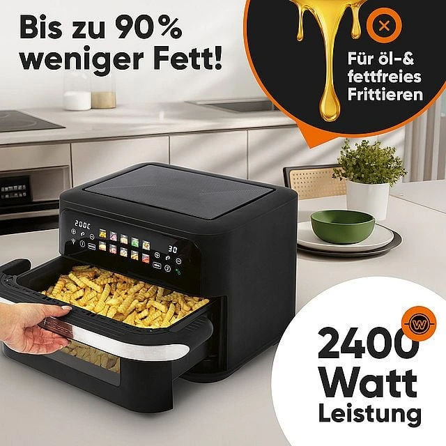 Gruzdintuvė Profi Cook ProfiCook PC-FR 1313 H Double 10 L Stand-alone 2400 W Hot air fryer Juodas, Nerūdijantis plienas