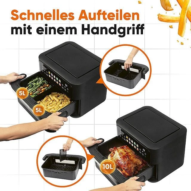 Gruzdintuvė Profi Cook ProfiCook PC-FR 1313 H Double 10 L Stand-alone 2400 W Hot air fryer Juodas, Nerūdijantis plienas