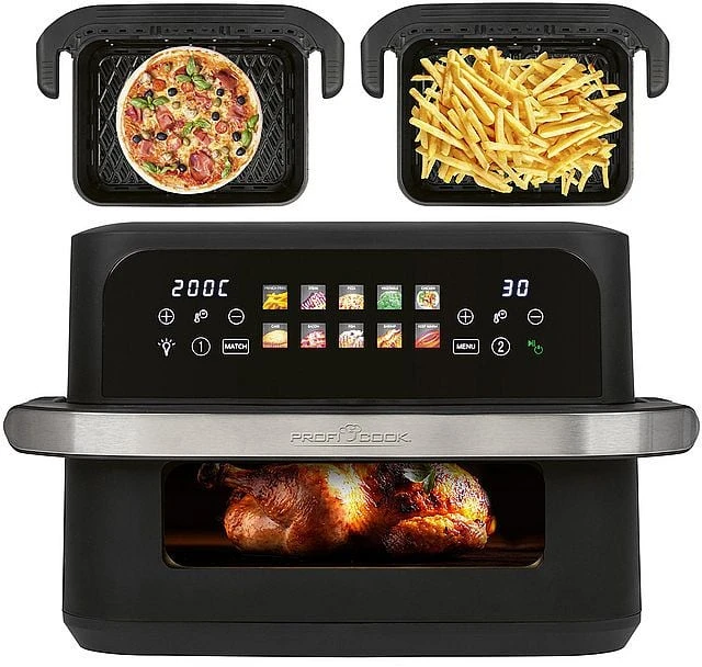 Gruzdintuvė Profi Cook ProfiCook PC-FR 1313 H Double 10 L Stand-alone 2400 W Hot air fryer Juodas, Nerūdijantis plienas