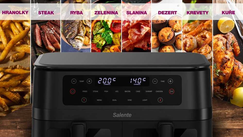 Be riebalų „Evolveo Salente DoubleAir“ dviguba oro gruzdintuvė, 11 l, jodas