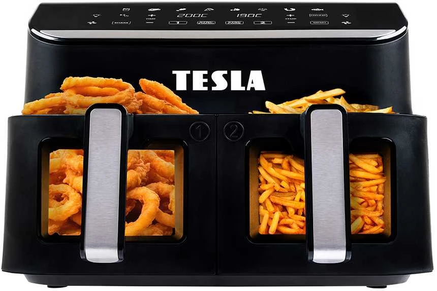 Gruzdintuvė neriebi Tesla AirCook DualZone Q460 XXL daugiafunkcinė dviejų kamerų oro gruzdintuvė 9l (AIRCKDZQ460XXLBLK)