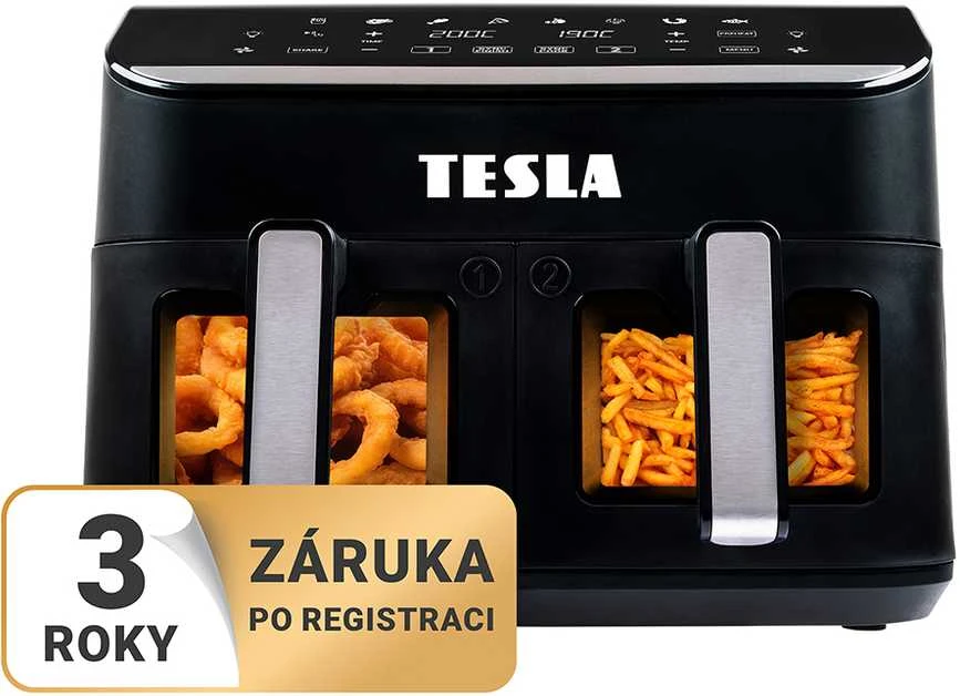Gruzdintuvė neriebi Tesla AirCook DualZone Q460 XXL daugiafunkcinė dviejų kamerų oro gruzdintuvė 9l (AIRCKDZQ460XXLBLK)