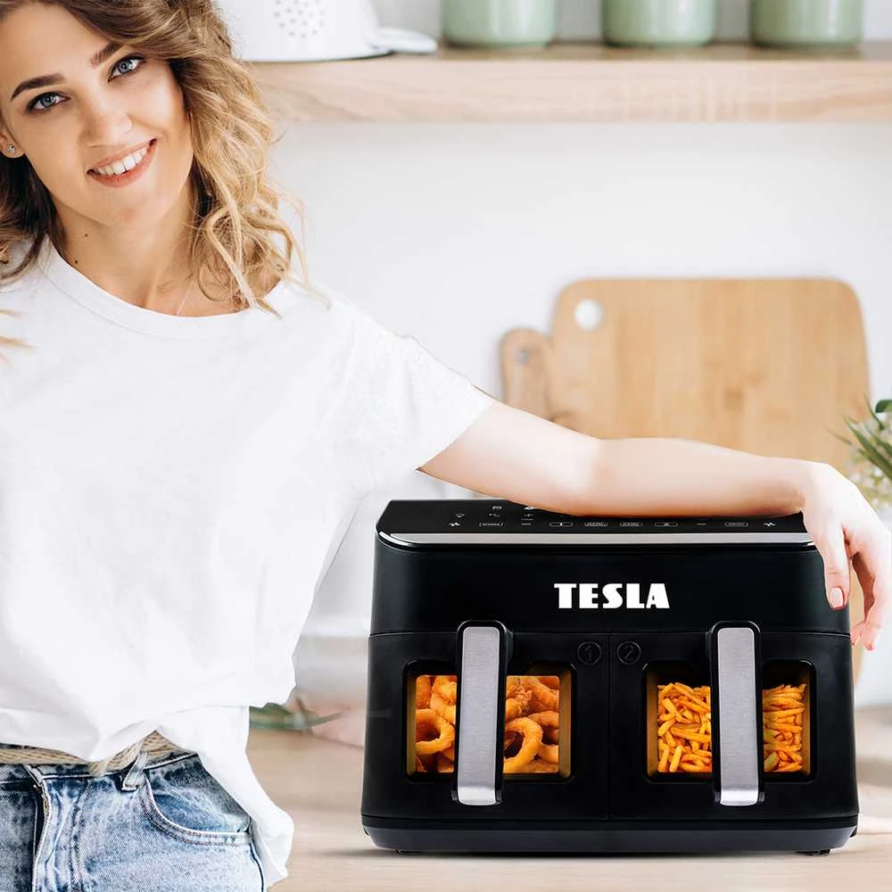 Gruzdintuvė neriebi Tesla AirCook DualZone Q460 XXL daugiafunkcinė dviejų kamerų oro gruzdintuvė 9l (AIRCKDZQ460XXLBLK)