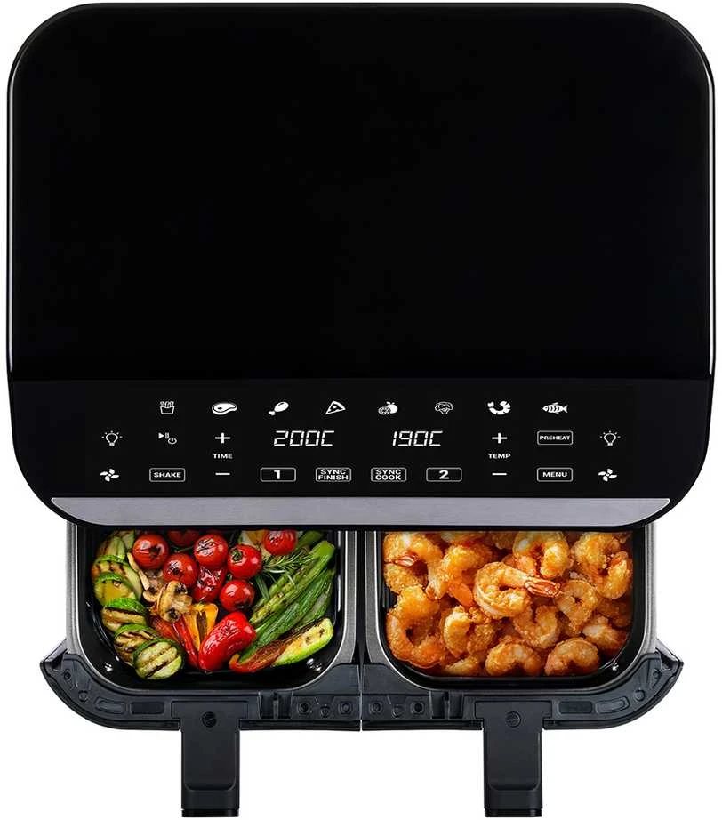 Gruzdintuvė neriebi Tesla AirCook DualZone Q460 XXL daugiafunkcinė dviejų kamerų oro gruzdintuvė 9l (AIRCKDZQ460XXLBLK)