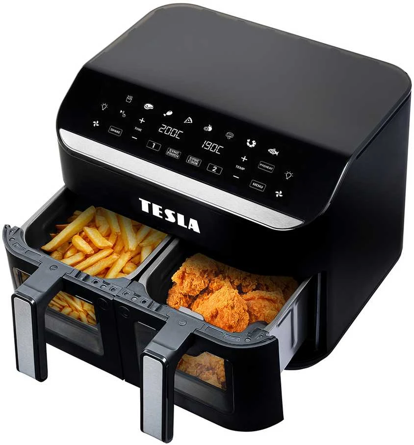 Gruzdintuvė neriebi Tesla AirCook DualZone Q460 XXL daugiafunkcinė dviejų kamerų oro gruzdintuvė 9l (AIRCKDZQ460XXLBLK)
