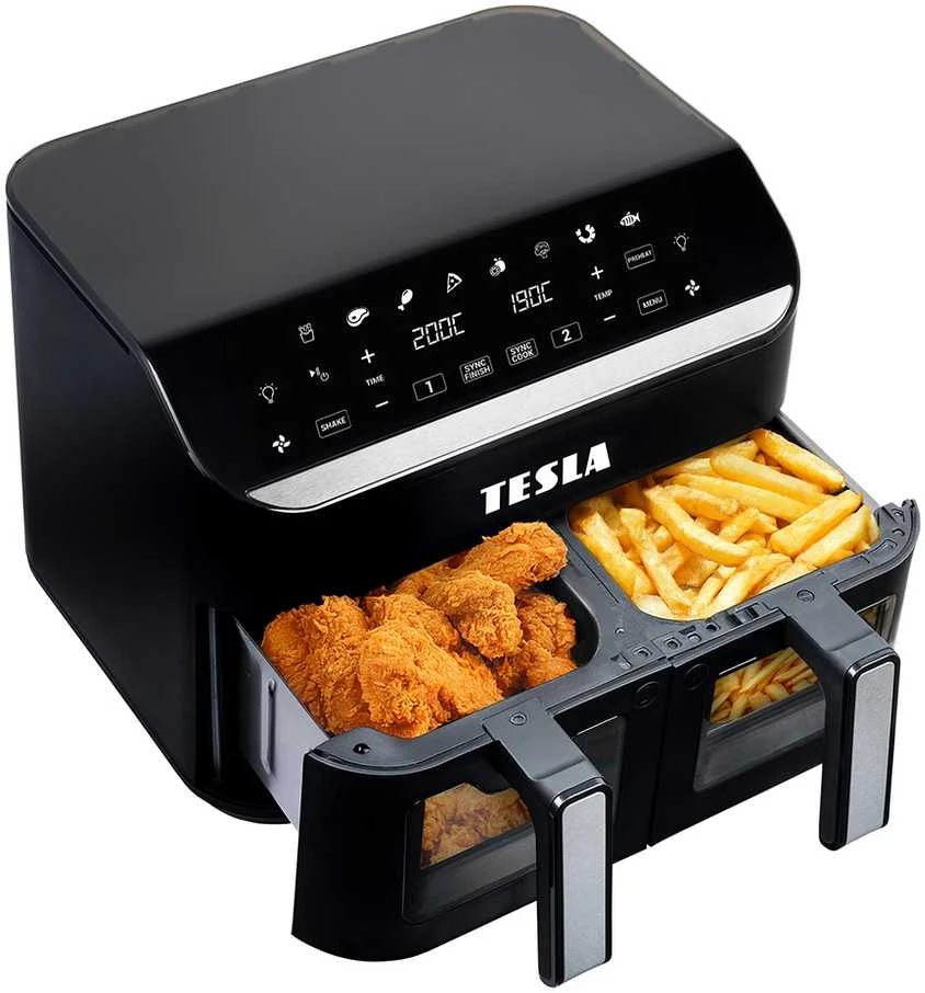 Gruzdintuvė neriebi Tesla AirCook DualZone Q460 XXL daugiafunkcinė dviejų kamerų oro gruzdintuvė 9l (AIRCKDZQ460XXLBLK)
