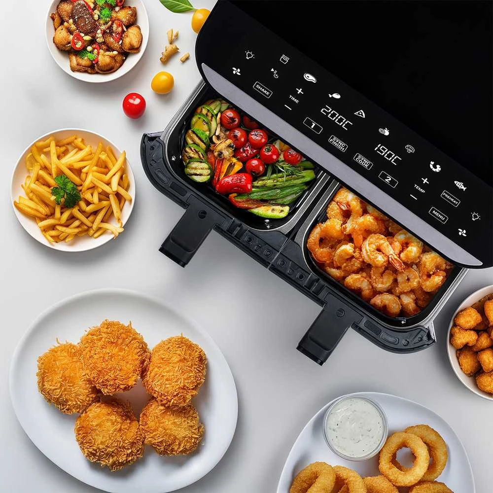 Gruzdintuvė neriebi Tesla AirCook DualZone Q460 XXL daugiafunkcinė dviejų kamerų oro gruzdintuvė 9l (AIRCKDZQ460XXLBLK)