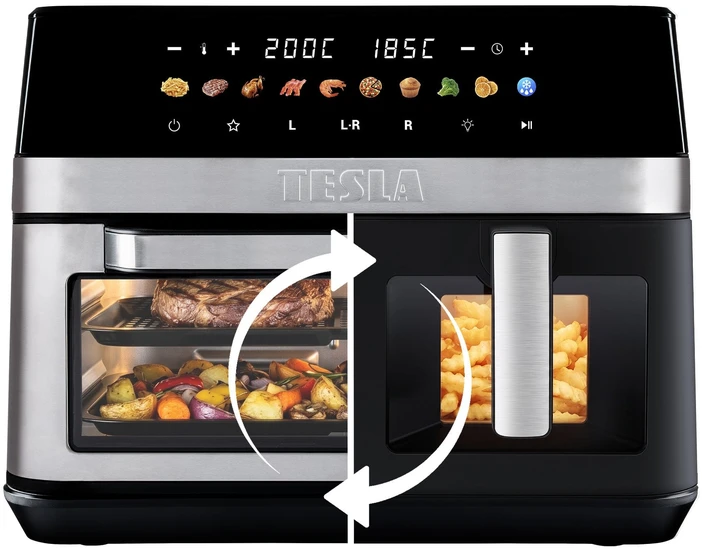 TESLA AirCook DualZone Q787 XXL Deluxe - daugiafunkcis dviejų zonų skaitmeninis oro gruzdintuvės prietaisas