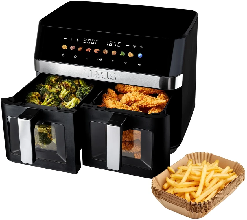 TESLA AirCook DualZone Q787 XXL Deluxe - daugiafunkcis dviejų zonų skaitmeninis oro gruzdintuvės prietaisas