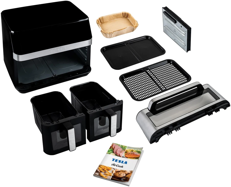 TESLA AirCook DualZone Q787 XXL Deluxe - daugiafunkcis dviejų zonų skaitmeninis oro gruzdintuvės prietaisas