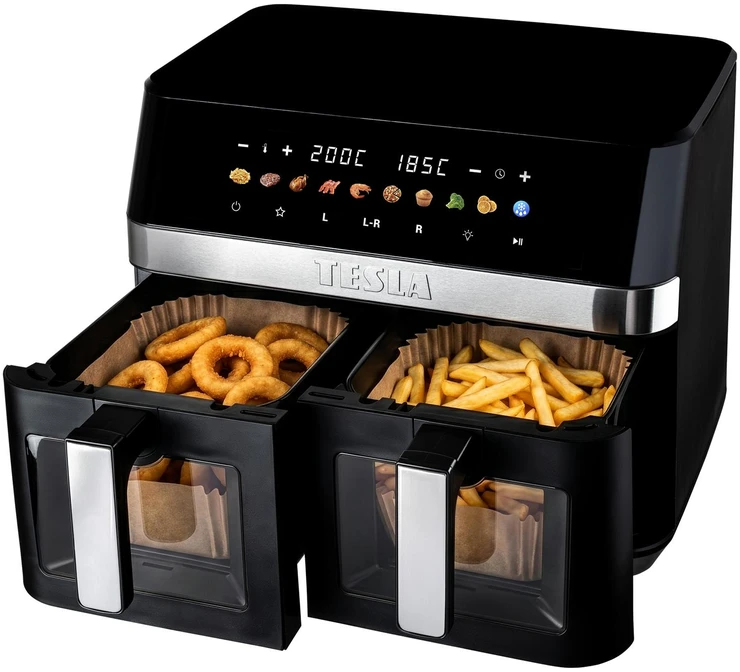 TESLA AirCook DualZone Q787 XXL Deluxe - daugiafunkcis dviejų zonų skaitmeninis oro gruzdintuvės prietaisas