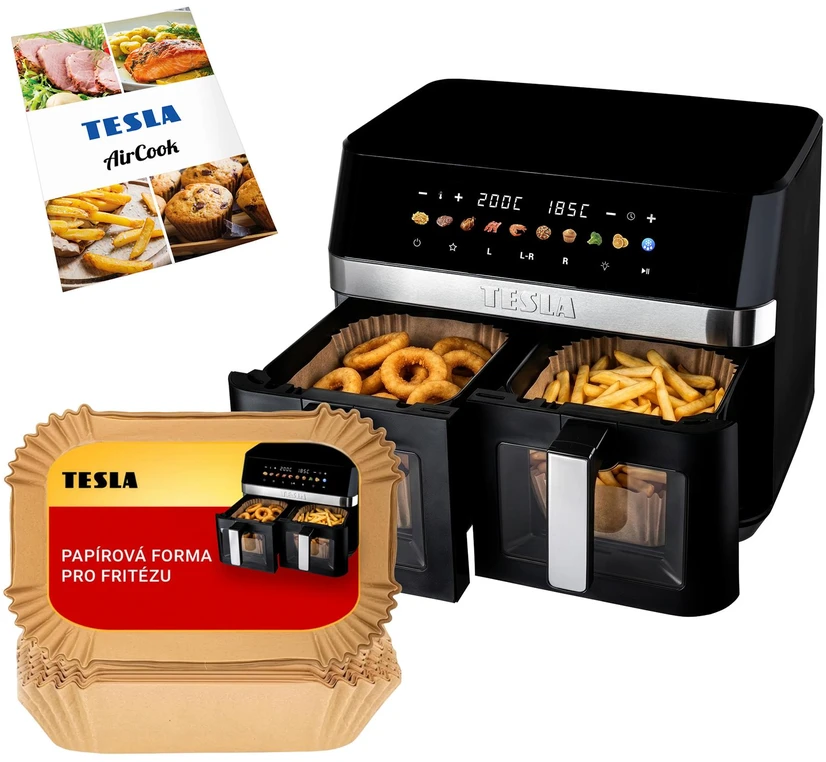 TESLA AirCook DualZone Q787 XXL Deluxe - daugiafunkcis dviejų zonų skaitmeninis oro gruzdintuvės prietaisas