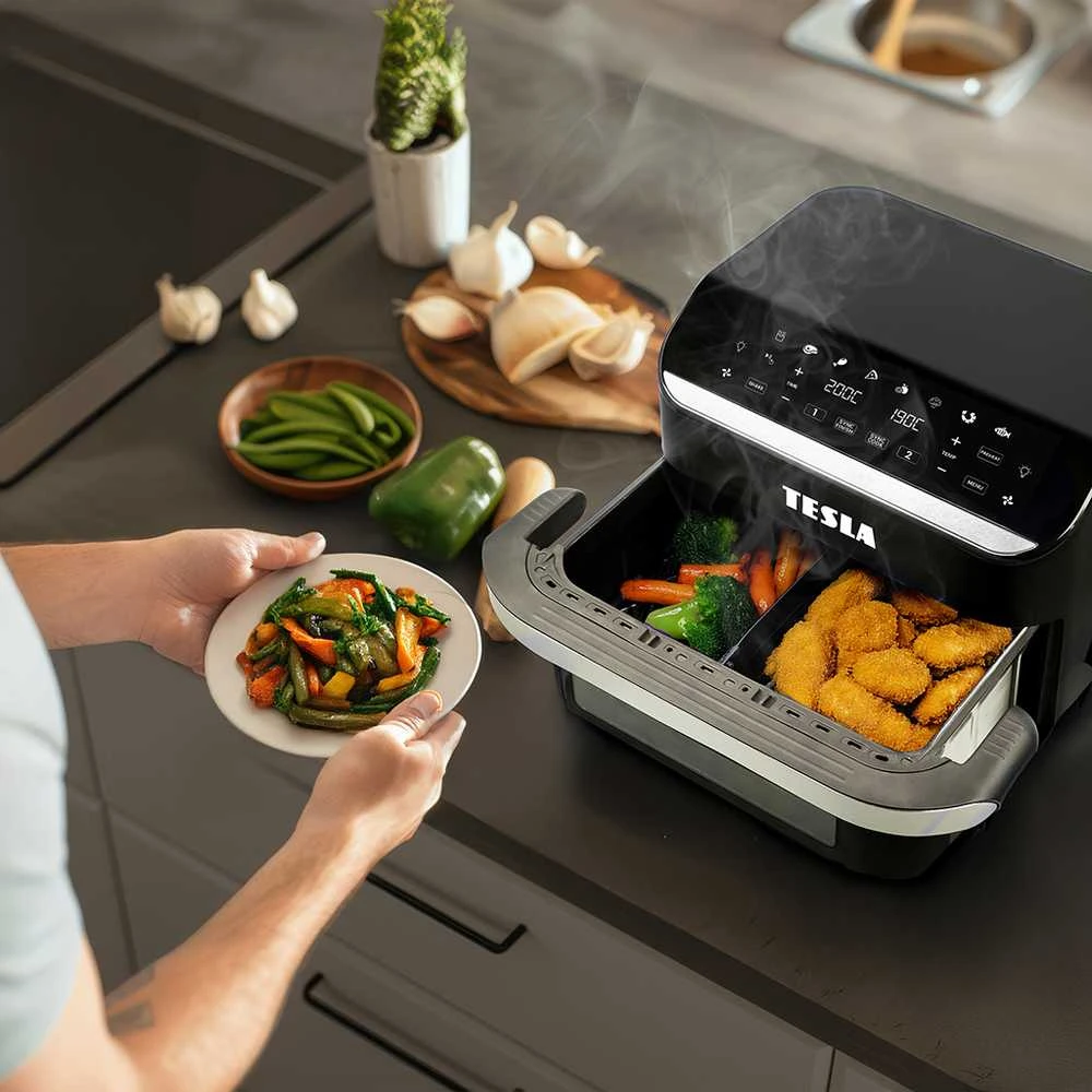 Gruzdintuvė neriebi Tesla AirCook FlexiZone Q570 XXL dviguba neriebi gruzdintuvė 10l