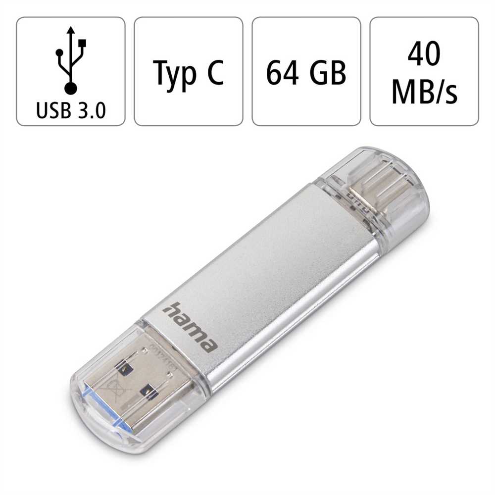 Hama Flash Pen Laeta, USB-C/USB-A 3.1, 64 GB, 40 MB/s, sidabrinis